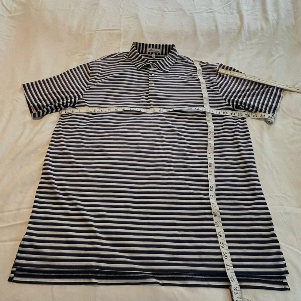 Men’s Peter Millar Navy White Purple Striped Golf / Fishing Polo Size XL EUC